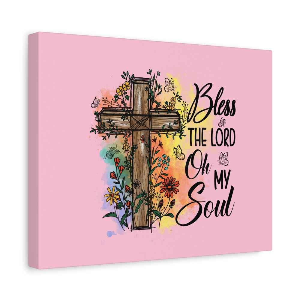 Scripture Canvas Bless The Lord Psalm 103:1 Flower Cross Christian Wall Art